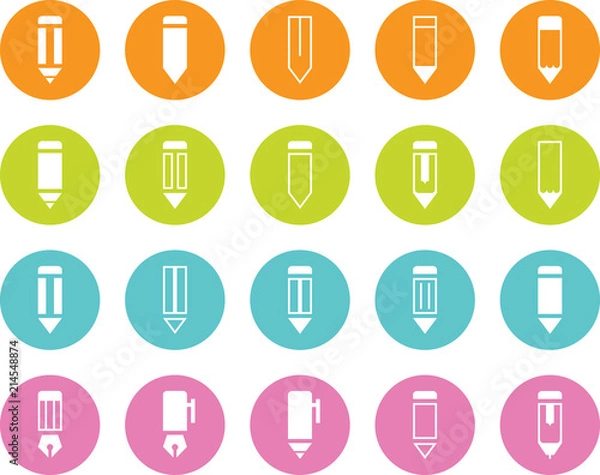 Fototapeta Colored Circle Pencil and Pen Various Icons