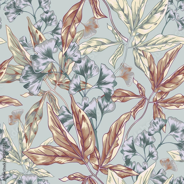 Fototapeta Monochrome Vintage Seamless Vector Leaf