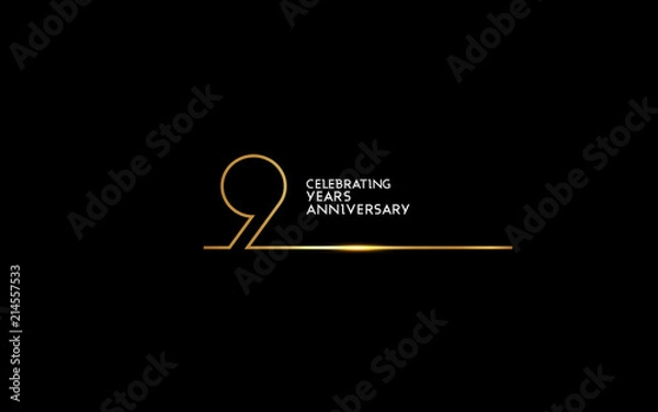 Fototapeta 9 Years Anniversary logotype with golden colored font numbers made of one connected line, isolated on black background for company celebration event, birthday