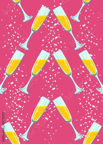 Fototapeta Wine Glasses on a Red Background Seamless Pattern