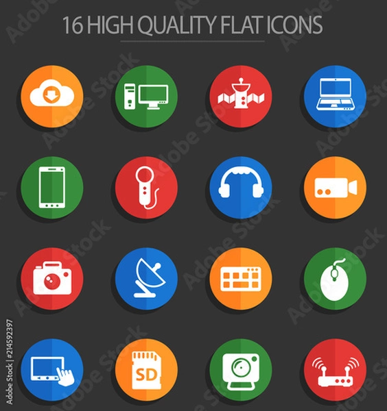 Obraz hi tech 16 flat icons