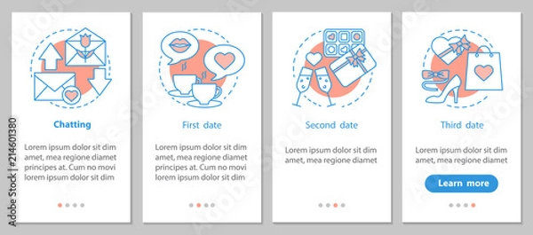 Fototapeta Online dating onboarding mobile app page screen with linear conc