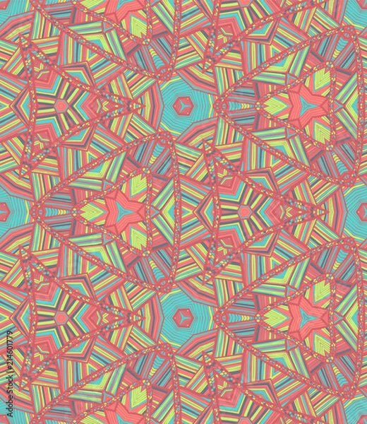 Fototapeta Vector seamless ethnic pattern with axial symmetry.