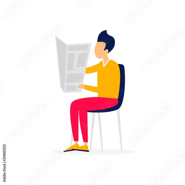 Fototapeta Man reading a newspaper. Flat style vector illustration.
