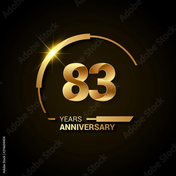 Obraz 83 Years Anniversary Celebration Logotype. Golden Elegant Vector Illustration with Half Circle, Isolated on Black Background can be use for Celebration, Invitation, and Greeting card