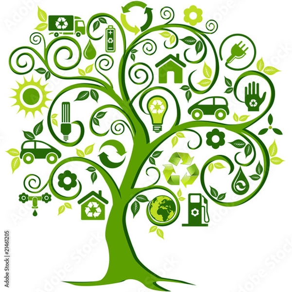 Fototapeta Eco Tree with environment symbols