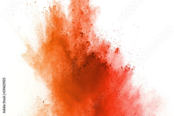 Fototapeta Explosion of colored powder, isolated on white background. Abstract of colored dust splatted. Color cloud.