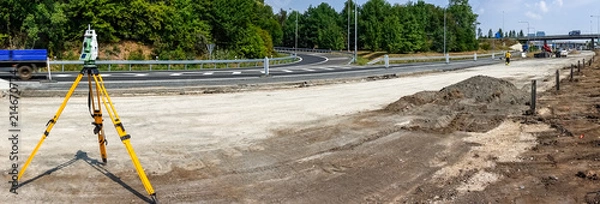 Fototapeta Surveyor, total positioning station on the site