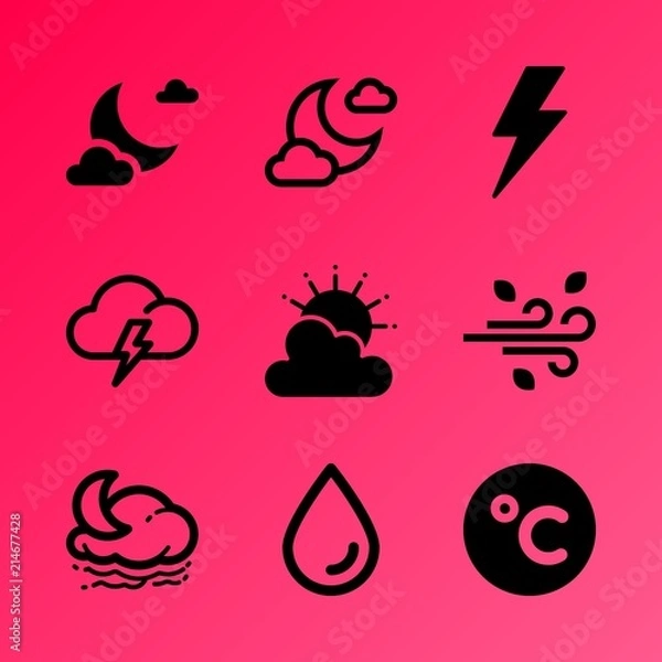 Fototapeta Vector icon set about weather with 9 icons related to environment, vortex, bokeh, star, damage, horizontal, energy, full, instrument and internet