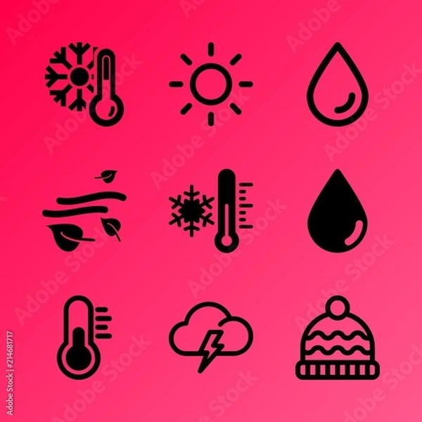 Obraz Vector icon set about weather with 9 icons related to glare, light, japanese, personal, climate, freezer, wear, card, sunshine and grass