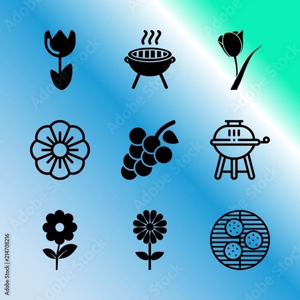 Obraz Vector icon set about gardening with 9 icons related to graphic, chamomile, organic, design, glowing, branch, botanical, heat, dark and red