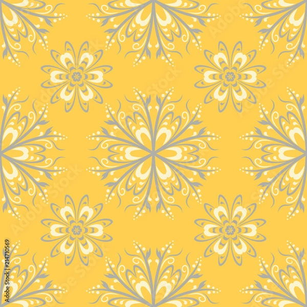 Fototapeta Seamless floral pattern. Bright yellow background with flower designs