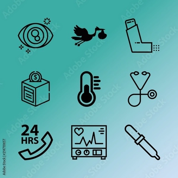 Obraz Vector icon set about medicine with 9 icons related to routine, wave, birth, essence, illustration, lens, shape, fund, cash and tube