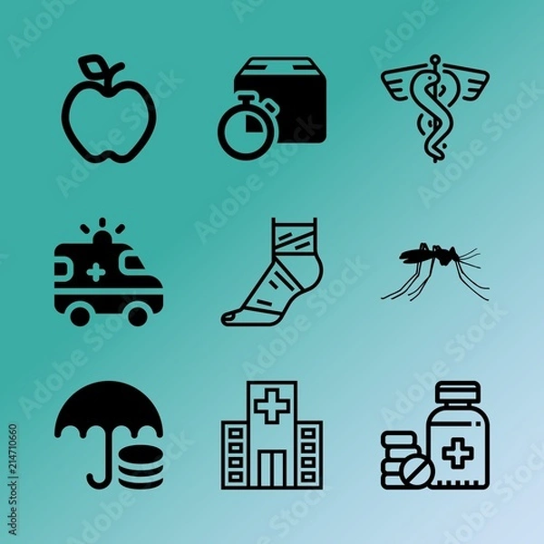 Obraz Vector icon set about medicine with 9 icons related to aid, lights, safe, street, epidemic, addiction, mineral, clinic, sign and dose