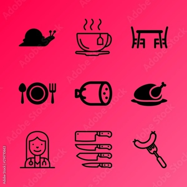 Obraz Vector icon set about kitchen with 9 icons related to rosemary, teacup, salad, living, isolated, handle, health, group, interior and bratwurst