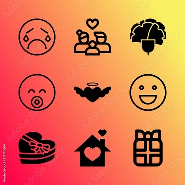 Obraz Vector icon set about love with 9 icons related to yellow, cute, happiness, character, feather, joke, sweet, fashion, day and vintage