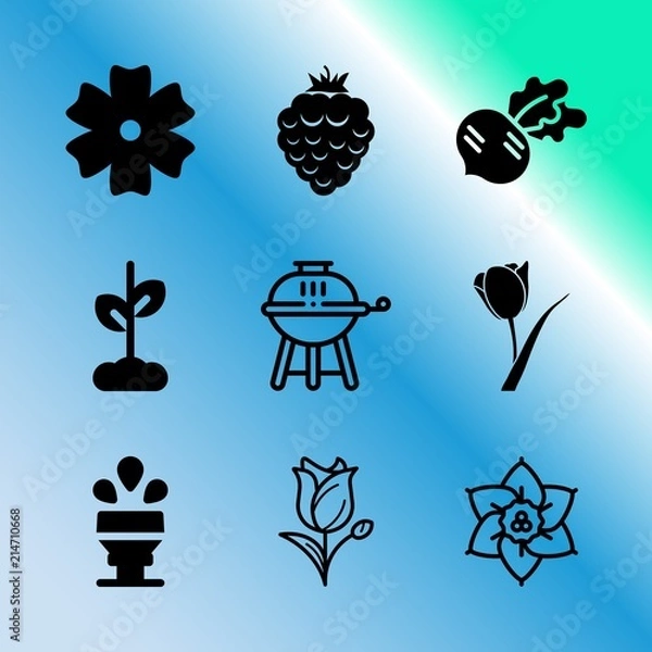 Obraz Vector icon set about gardening with 9 icons related to field, group, career, red berry, romance, vegetarian, fork, purple, party and vintage