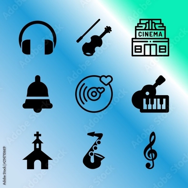 Obraz Vector icon set about music with 9 icons related to audio, vintage, hope, holy, architecture, art, performance, chair, bow and faith