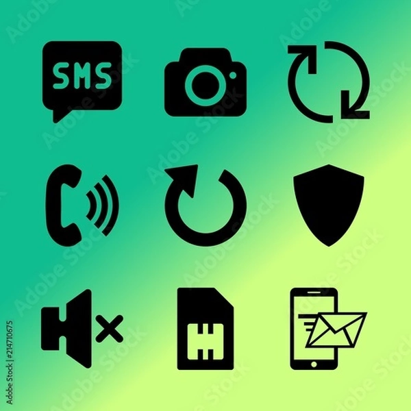 Obraz Vector icon set about mobile device with 9 icons related to future, text, people , series, interface, operator, computer, messaging, engineering and gold