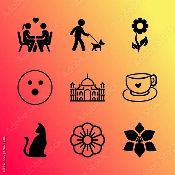 Obraz Vector icon set about love with 9 icons related to mug, breakfast, tongue, phrase, positive, internet, cheerful, event, silhouette and border