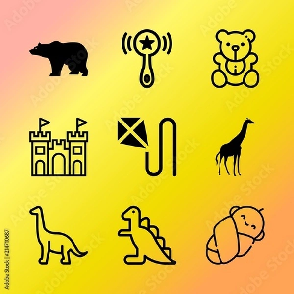 Obraz Vector icon set about baby with 9 icons related to studio, fun, object, africa, buffalo, decorative, little, spots, template and wooden