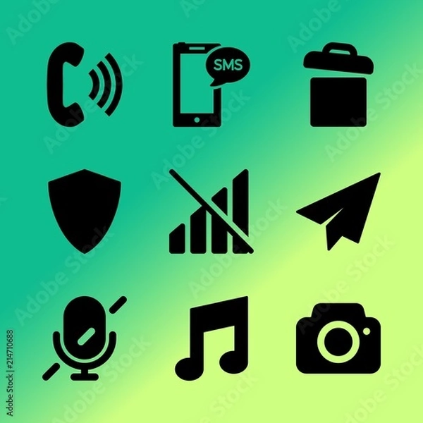 Obraz Vector icon set about mobile device with 9 icons related to key, service, antivirus, texting, privacy, simple, receive, decoration, classical and instrument
