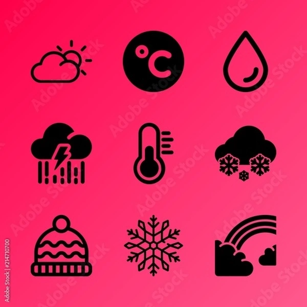 Obraz Vector icon set about weather with 9 icons related to woolen, stratosphere, pink, plant, new, flora, heaven, space, leaf and wave