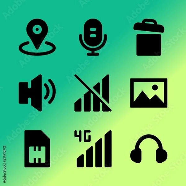 Obraz Vector icon set about mobile device with 9 icons related to high, player, talk, dj, website, structure, form, illustration, tag and earflaps