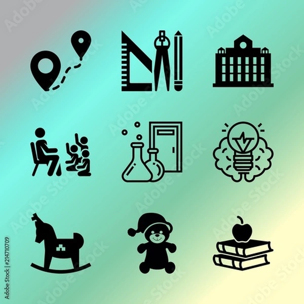 Obraz Vector icon set about education with 9 icons related to woman, education, instrument, liquid, black, isolated, illustration, room, design and to