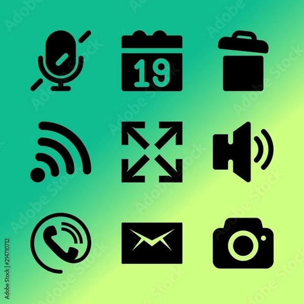 Obraz Vector icon set about mobile device with 9 icons related to voice, signal, maximize, shape, read, audio, mobile, operator, phone book and volume