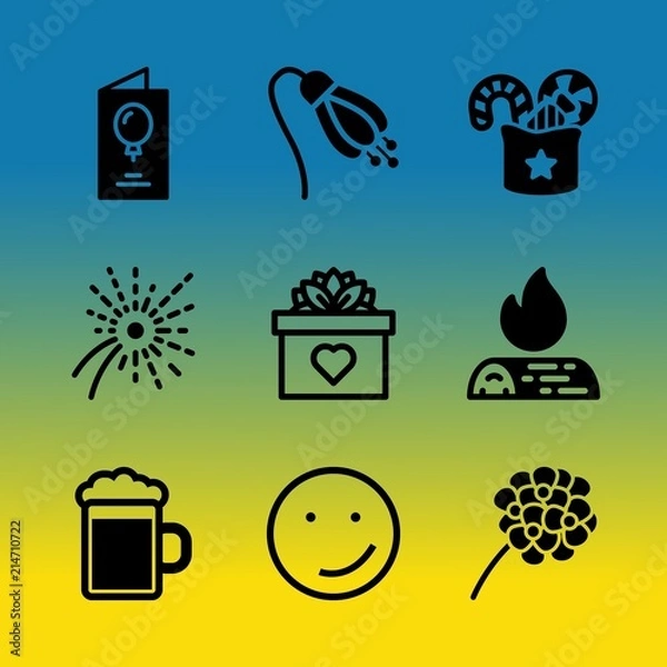 Obraz Vector icon set about birthday party with 9 icons related to typography, event, winter, calligraphy, delicious, package, adventure, round, decorative and bouquet