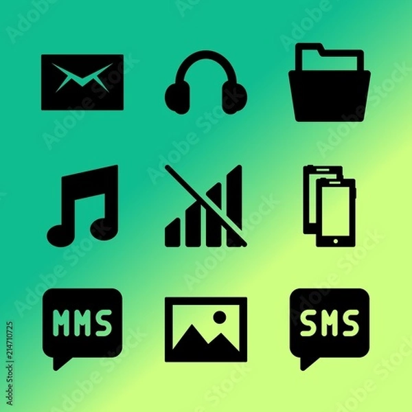 Obraz Vector icon set about mobile device with 9 icons related to smart, pattern, address, channel, off, wall, young, head, shape and weak