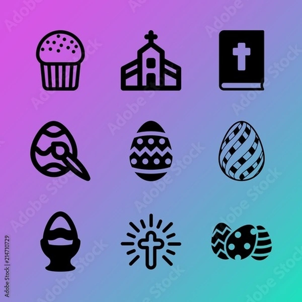 Obraz Vector icon set about easter with 9 icons related to snack, sanctuary, closeup, white, mark, symbol, open, traditional, library and muffins