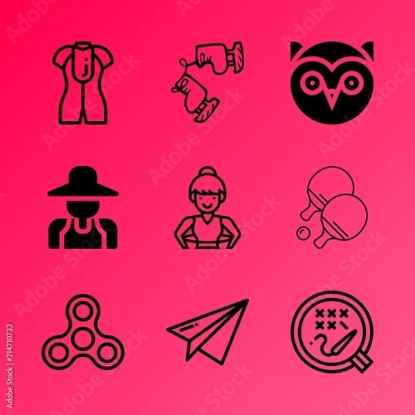 Obraz Vector icon set about hobby with 9 icons related to growing, lifestyle, ground, outdoor, pingpong, girl, figure, exercise, tools and banner