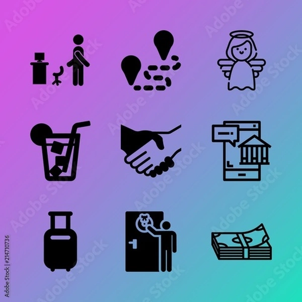 Obraz Vector icon set about business with 9 icons related to men, income, classic, street, garnish, worker, la, ordering, asphalt and blue