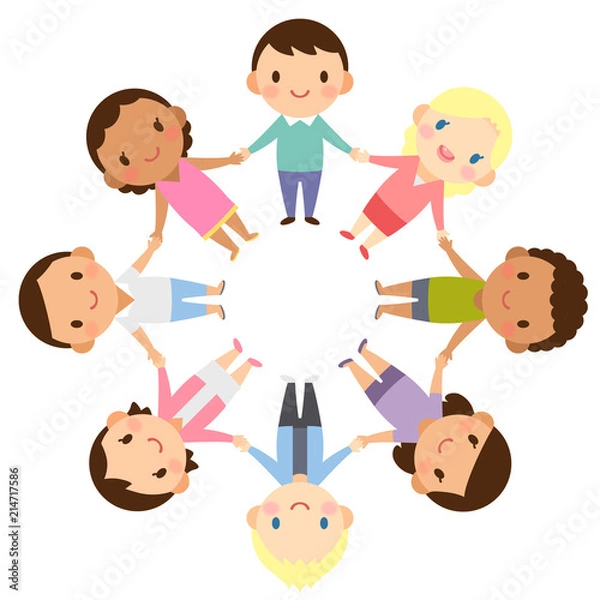 Obraz 輪になる世界の人々　人種　男女　かわいい　フラット　イラスト