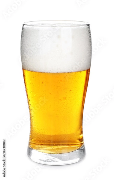 Fototapeta Glass of cold beer on white background