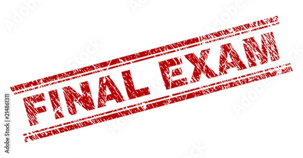 Fototapeta FINAL EXAM seal print with grunge style. Red vector rubber print of FINAL EXAM text with grunge texture. Text caption is placed between double parallel lines.