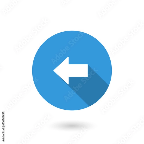 Fototapeta Arrow left icon. illustration of flat blue color icon with long shadow