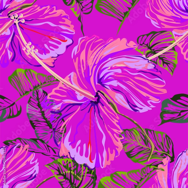 Obraz Seamless background pattern flower astract create from hibiscus flower , colorful on pink background