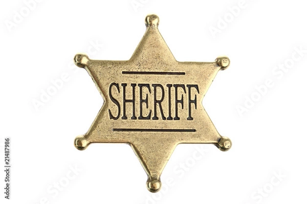 Fototapeta Six point sheriff star badge isolated on white