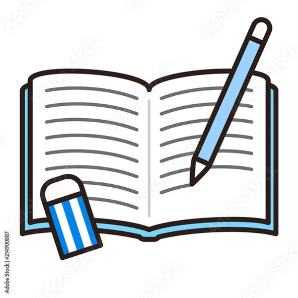 Obraz 青のノート・シャープペン・消しゴム