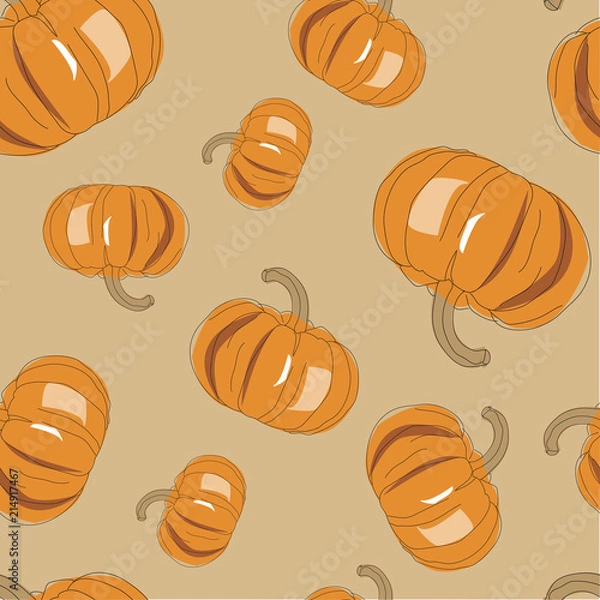 Fototapeta Seamless vector pattern with pumpkin