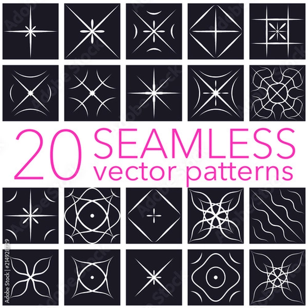 Fototapeta Geometric patterns set.Seamless background collection.Simple abstract vintage lines,dots,stripes,circles elements art,decor for fabric fashion textile print.Minimal tile style. Vector illustration.
