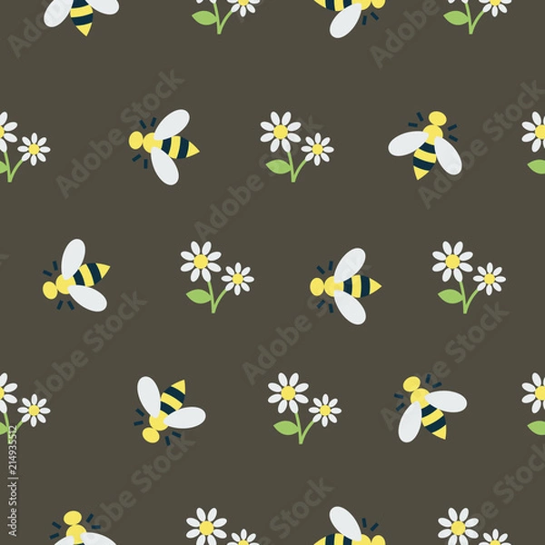 Fototapeta Pattern with bees and flowers