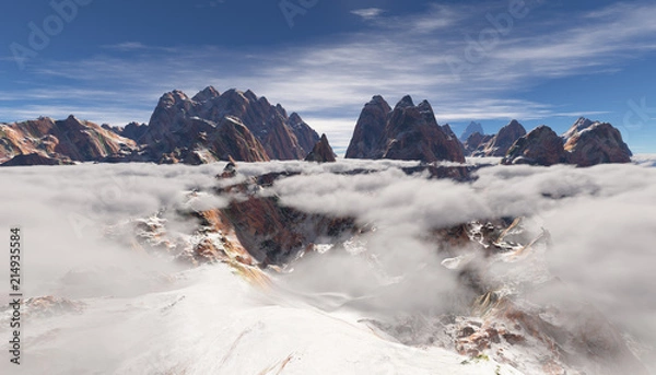 Obraz Low hanging clouds in a mountain range