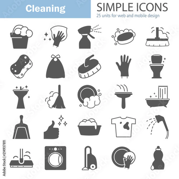 Fototapeta Cleaning simple icons set for web and mobile design