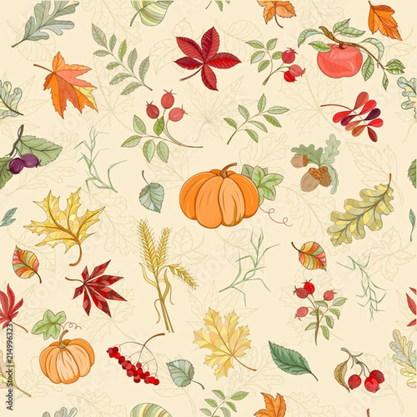 Fototapeta Assortment autumn seamless pattern