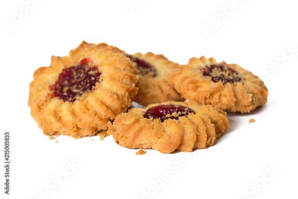 Fototapeta Shortbread cookies Kurabiye with jam in the center isolated on white background