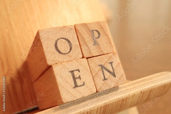 Fototapeta Wooden Block Text of Open